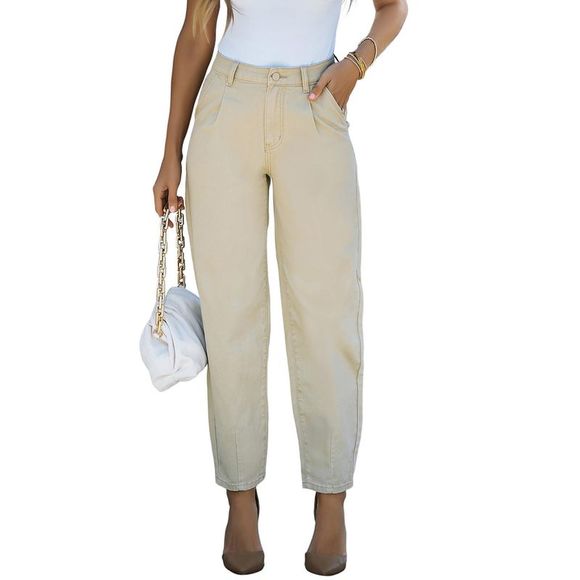 Azura Exchange  Khaki Solid High Waist Casual Pants - Picture 7 of 13